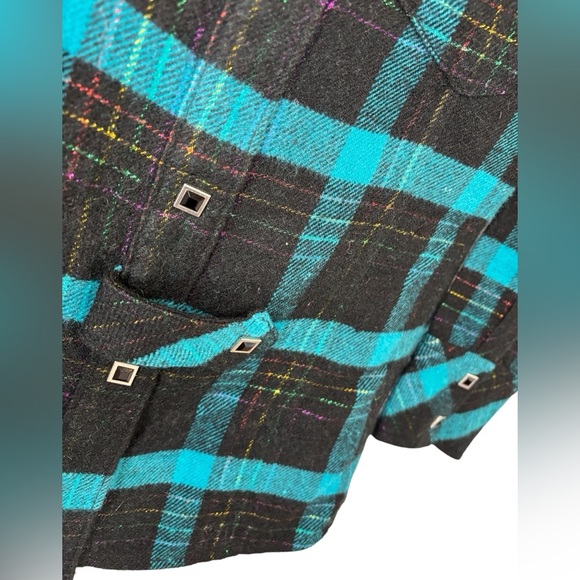 NWT HELLZ TEAL BLACK PLAID COLLARED BUTTON UP LONG SLEEVE 100% COTTON, SMALL - Picture 6 of 15